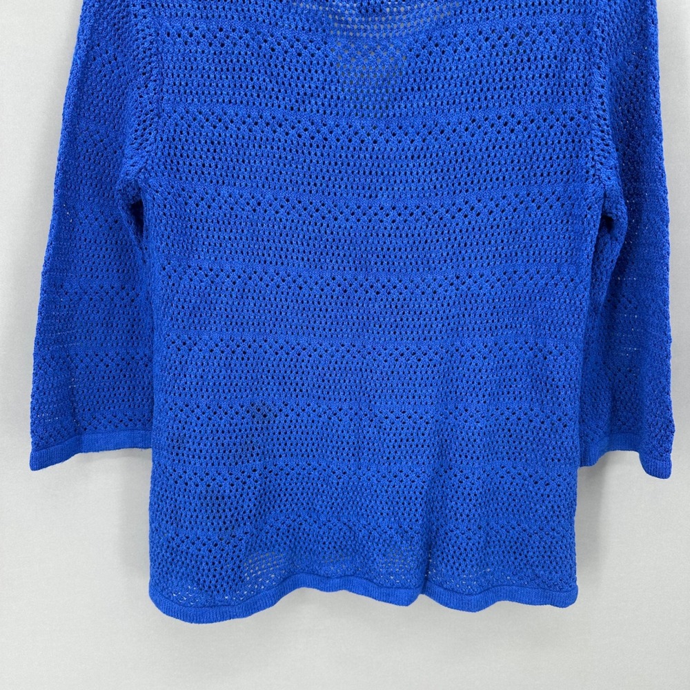 Vintage ST JOHN SPORT Marie Gray Blue Crochet V Neck Top Womens Size M Old Money - Picture 9 of 11